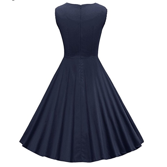 Navy blue cotton vintage style dress - Picture 2 of 6